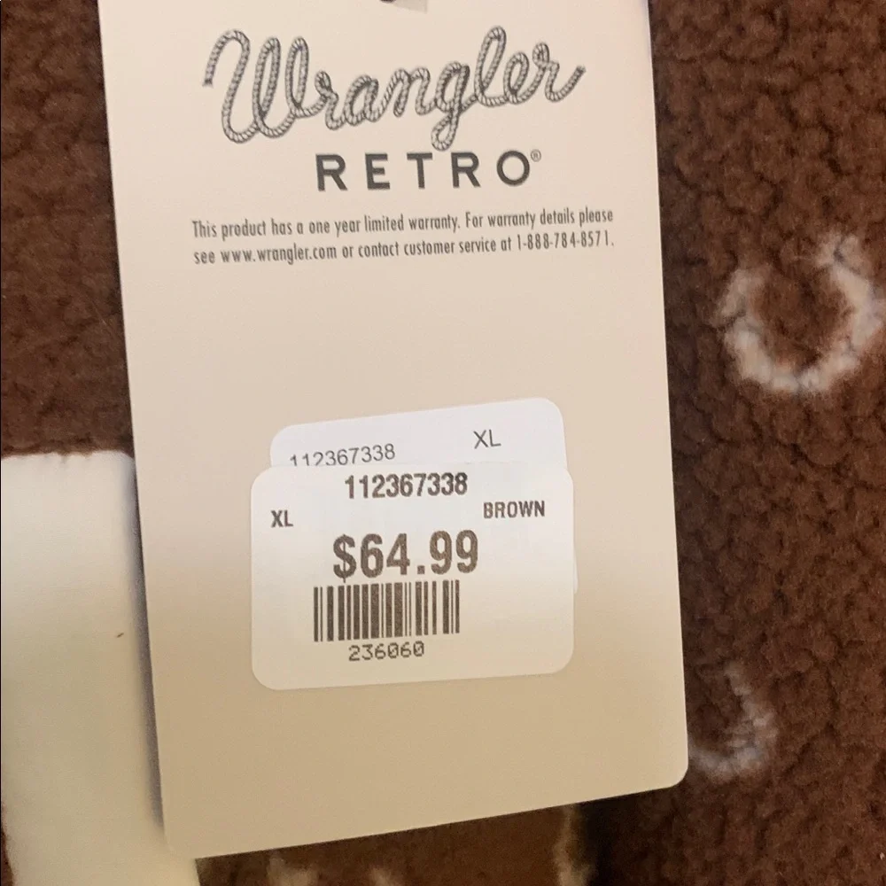 Wrangler Retro Brown Sherpa Pullover with Horseshoe print.  Size XL - Picture 4 of 5